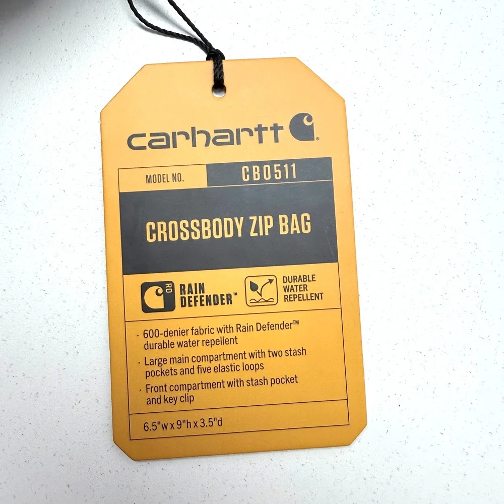 Carhartt Crossbody Zip Bag Durable Adjustable Sling Bag Zipper Closure Unisex